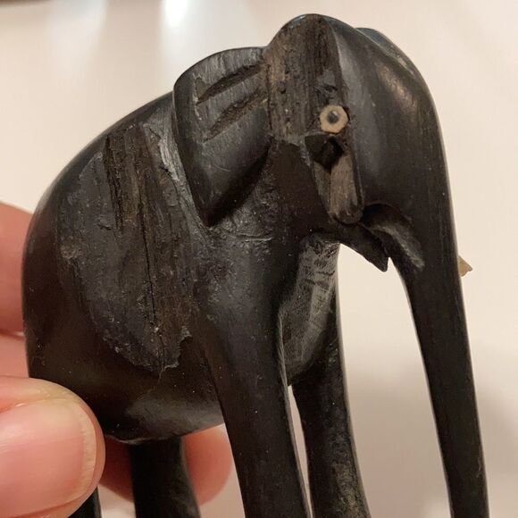 Vintage Artisan Made Hand Carved Africana Kenyan Solid Wood Elephant Pair - Picture 4 of 10